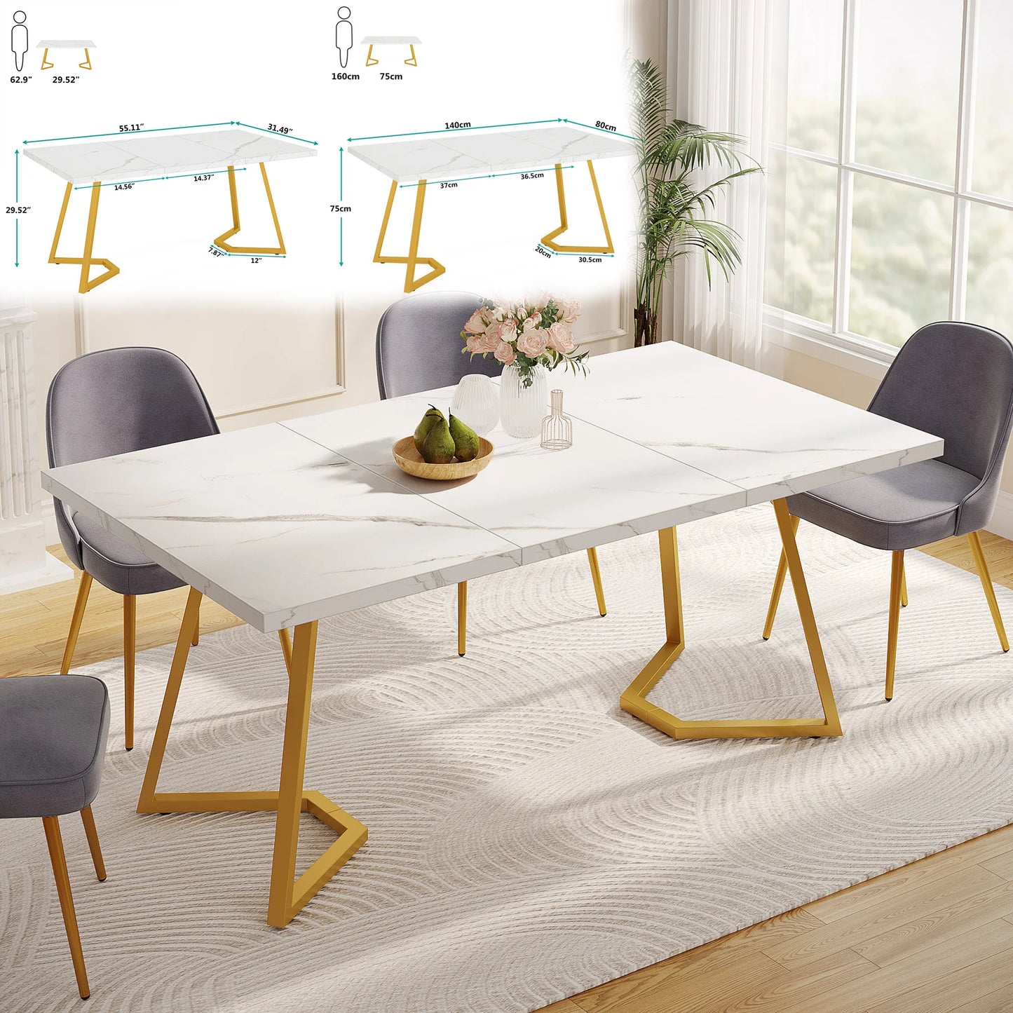 Tribesigns Modern Dining Table for Four to Six Faux Marble