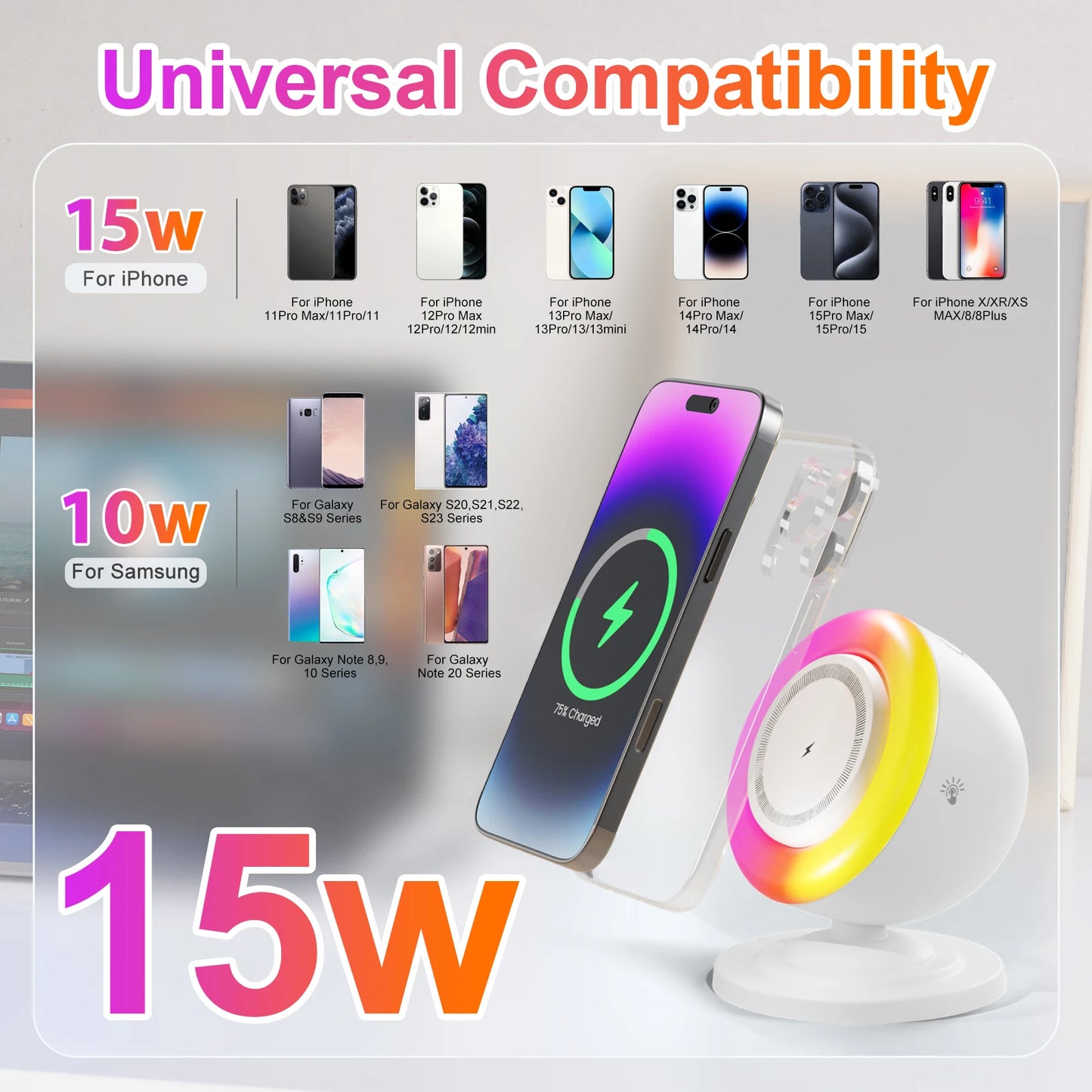 Magnetic Wireless Charger Stand 15W 4 In 1 RGB Speaker