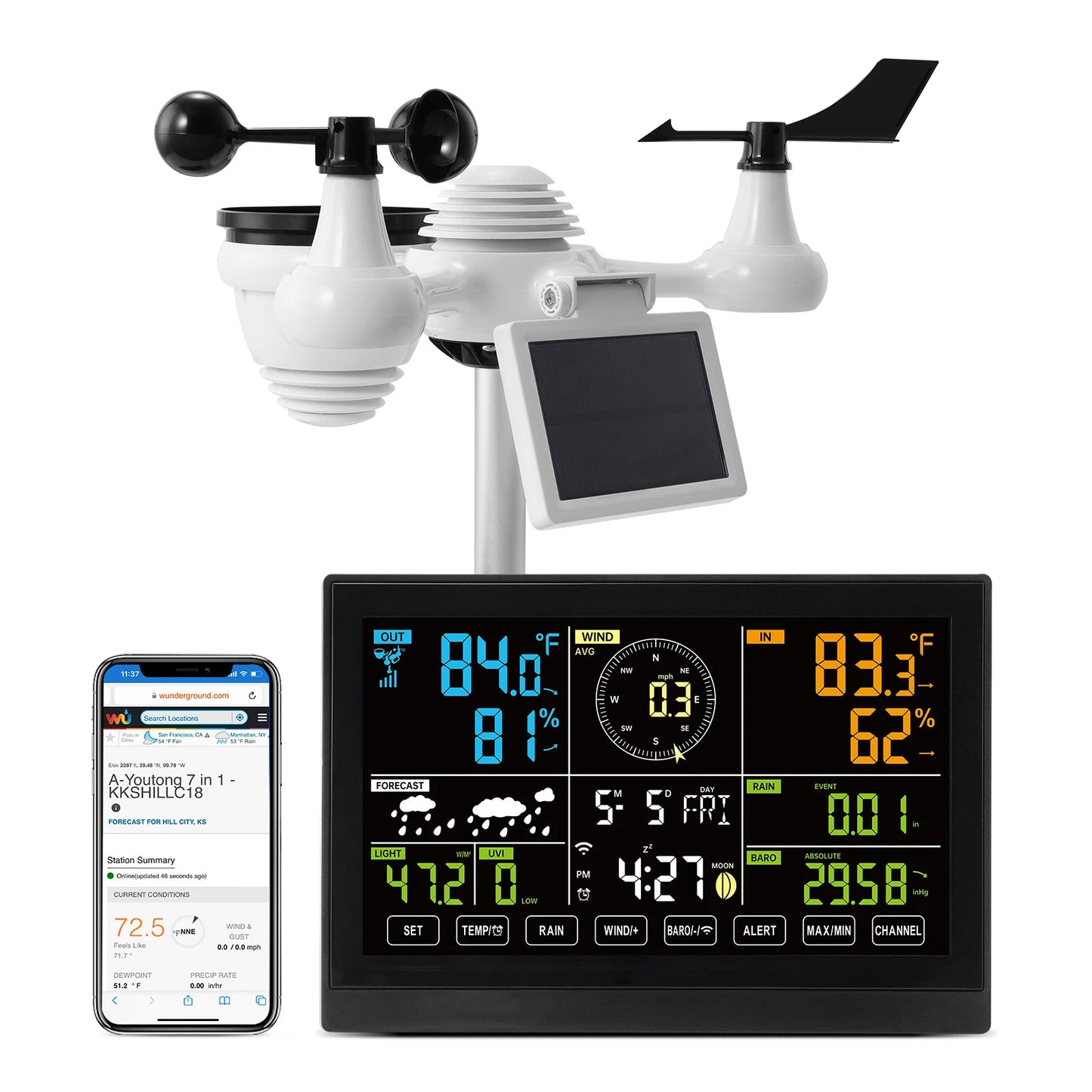 SucceBuy WiFi Weather Station With Solar Outdoor Sensor And Alerts