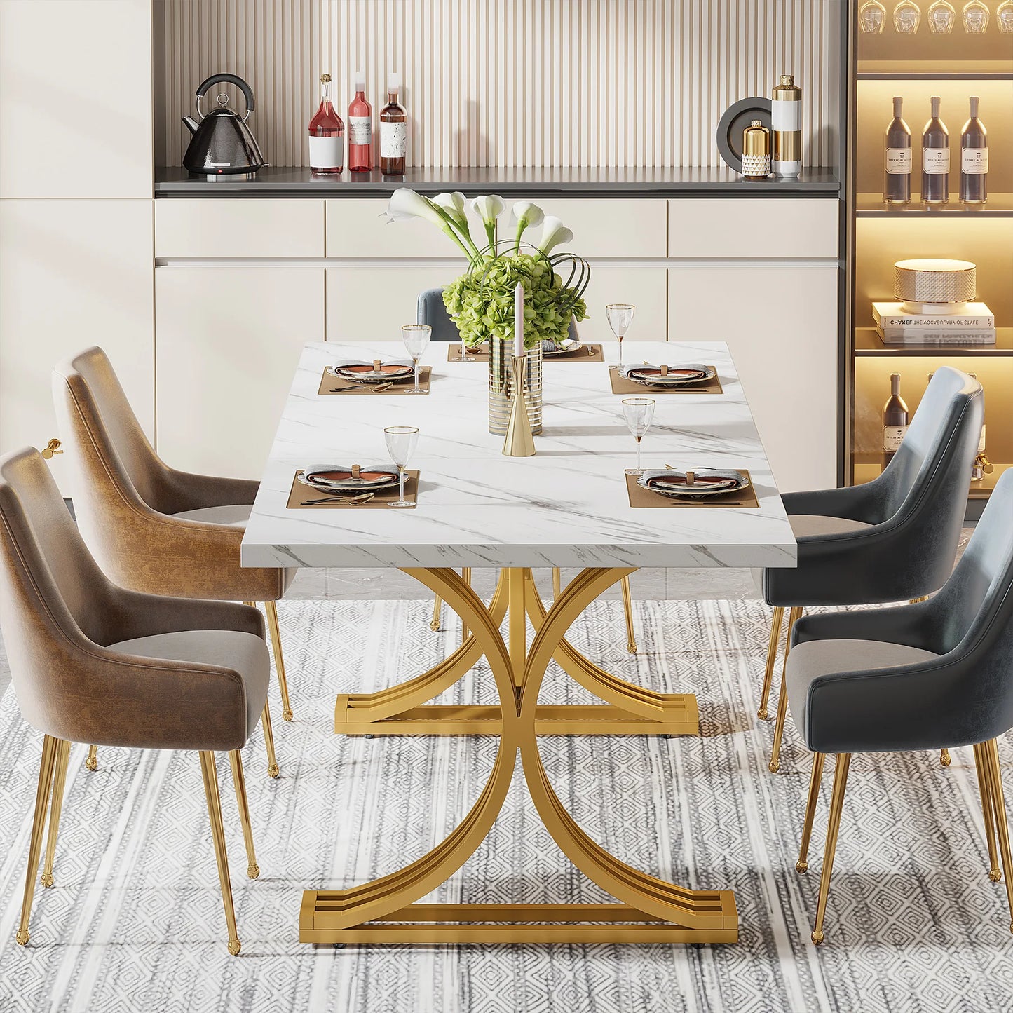 Tribesigns Modern Dining Table for Four to Six Faux Marble