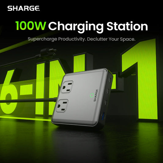 Sharge 6-in-1 100W GaN Power Strip Desk Charger PD