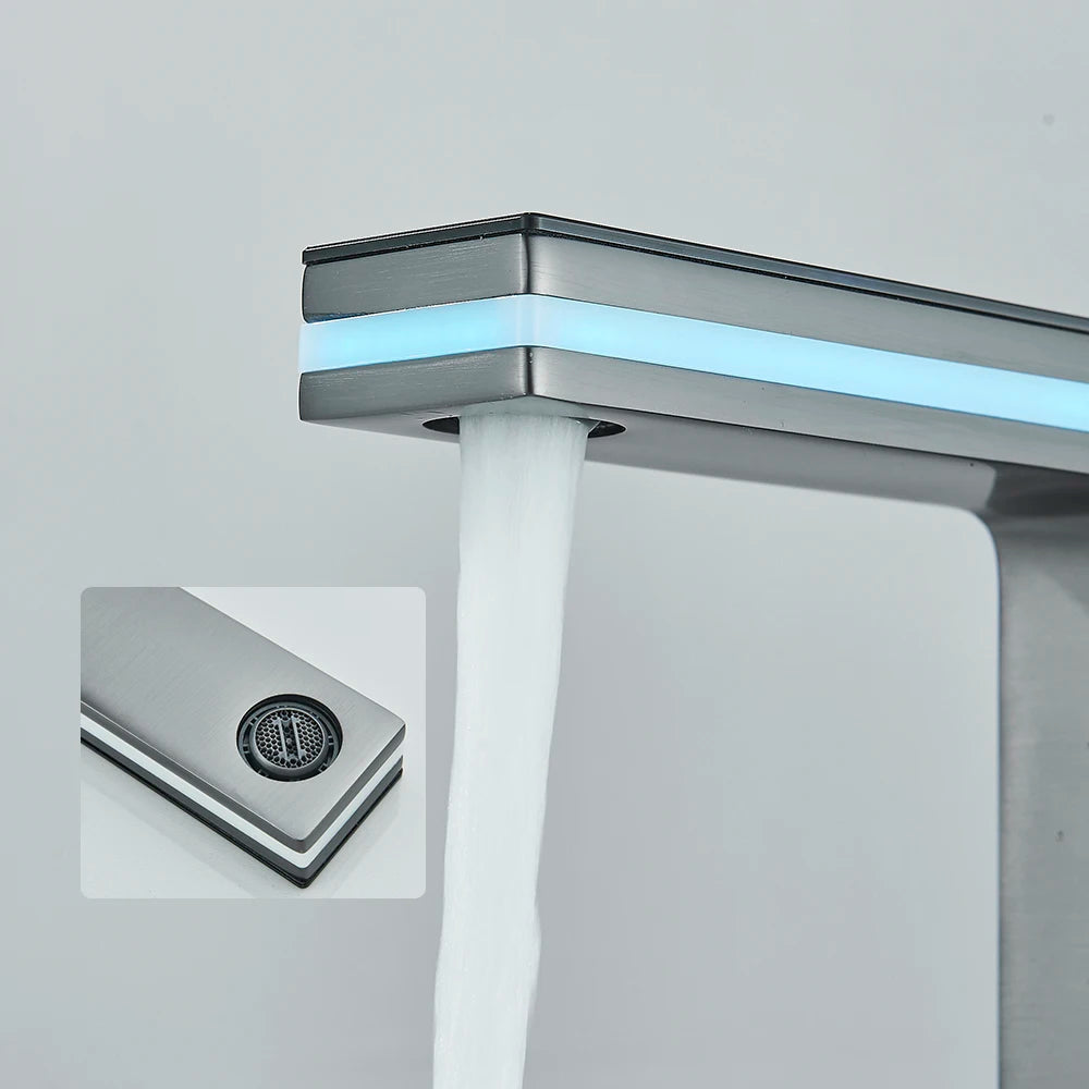 Suguword Brass Deck Mount Smart Temperature Display Basin Faucet