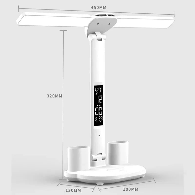 LED Clock Desk Lamp With Two Head Dimmable USB Reading