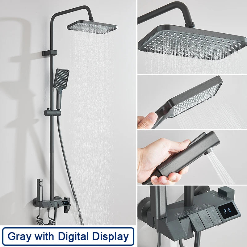 Rozin Smart Digital Display Shower Faucet Set With Rainfall System