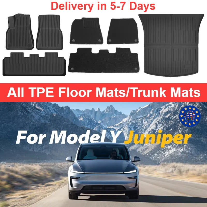 NovaAcc All Weather Floor Mats For Tesla Y Juniper TPE
