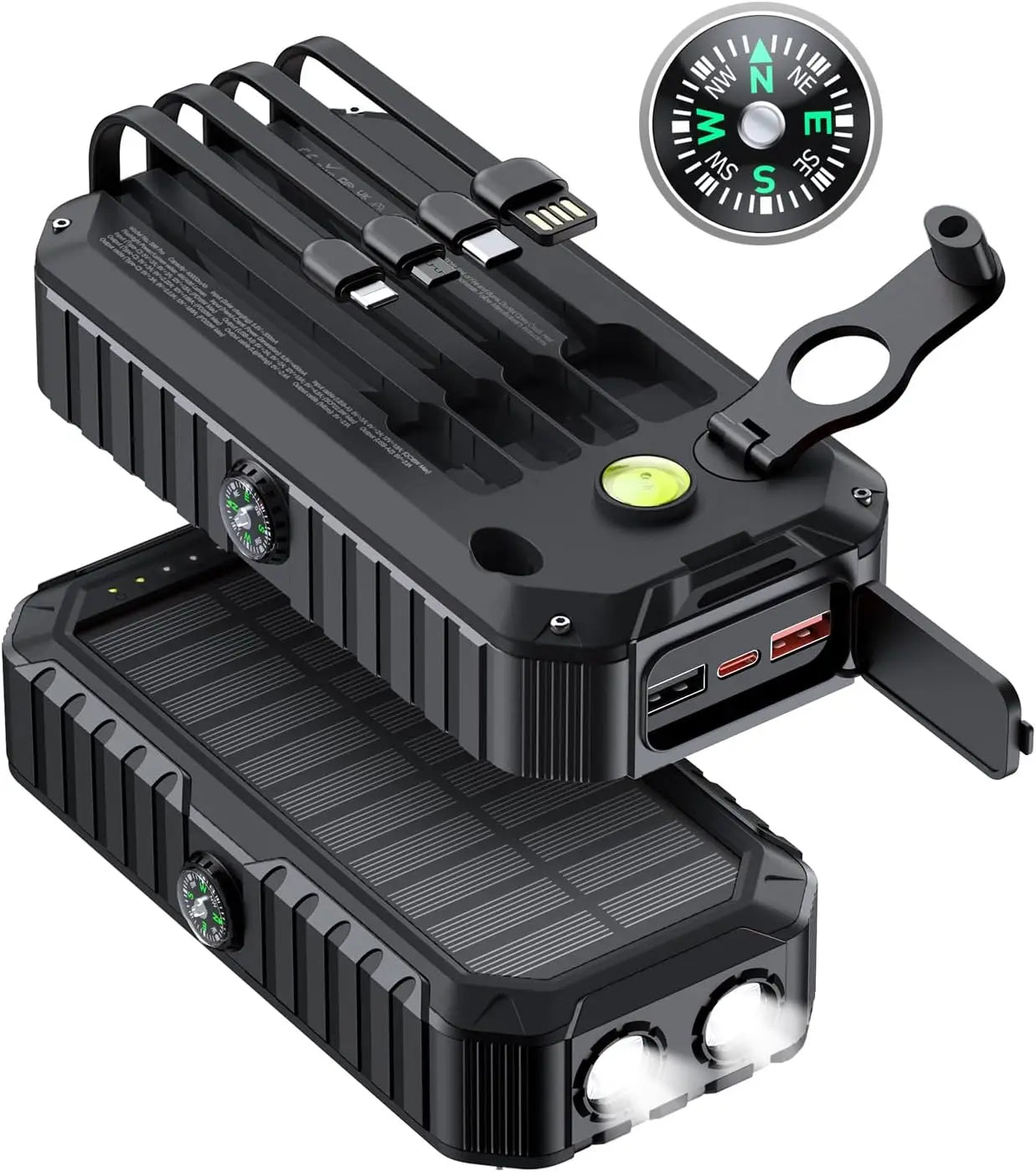 Solar 40000mAh Power Bank With Built In Cables And Crank