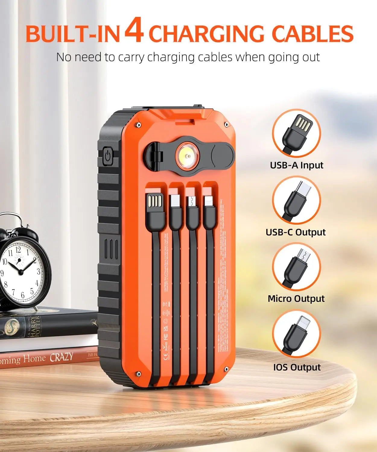 Solar 40000mAh Power Bank With Built In Cables And Crank