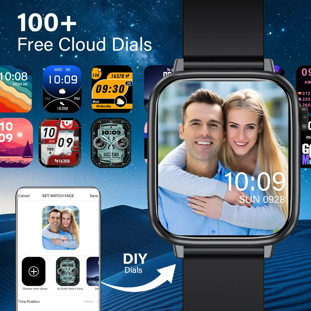 LAXASFIT Smartwatch Bluetooth Call Heart Rate IP68 Waterproof 100 Modes