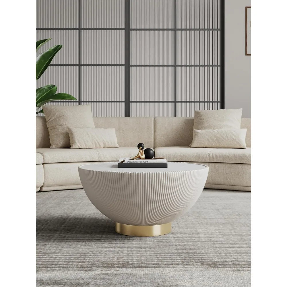 Modern Round Coffee Table Ceramic Marble Top Stainless Steel Frame