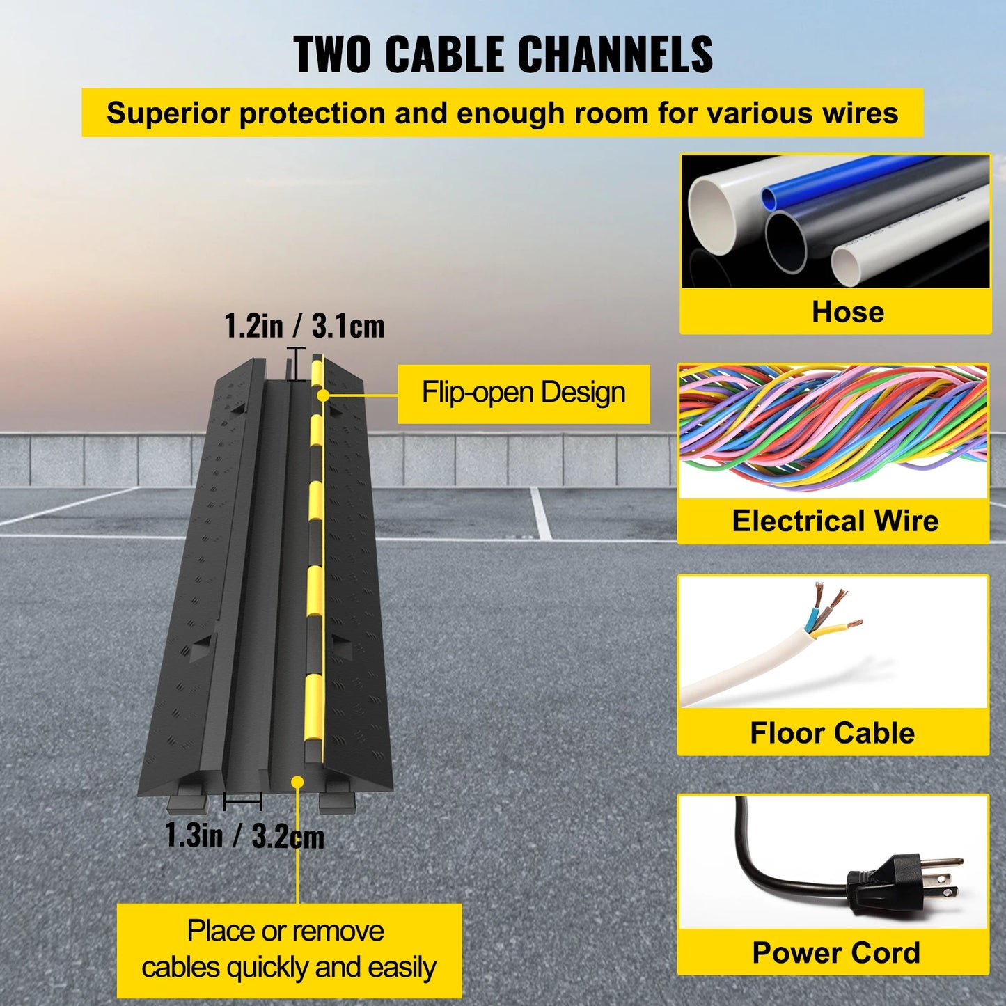 SucceBuy Cable Protector Ramp 2 Channel Rubber PVC 11000 Lbs