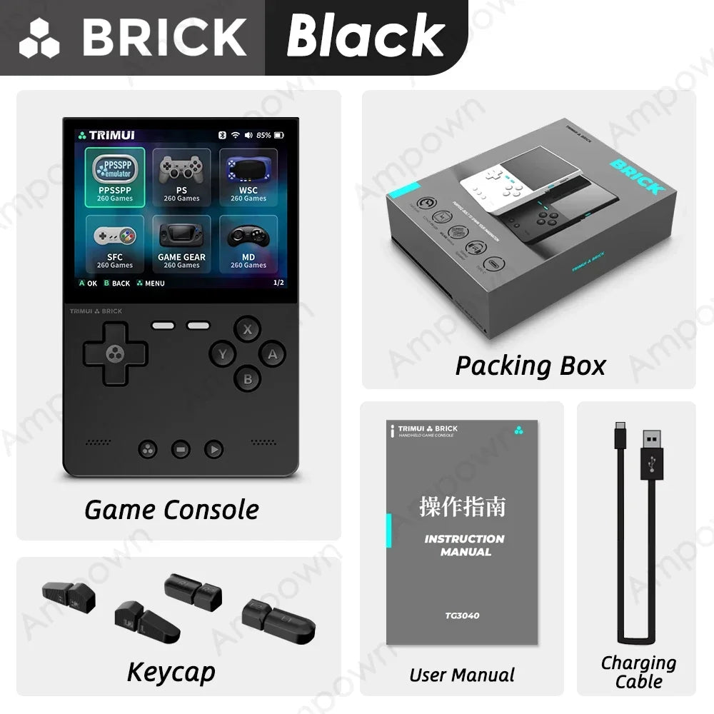 TRIMUIC BRICK Handheld Game Console With IPS Display Linux UI Metal Back Panel
