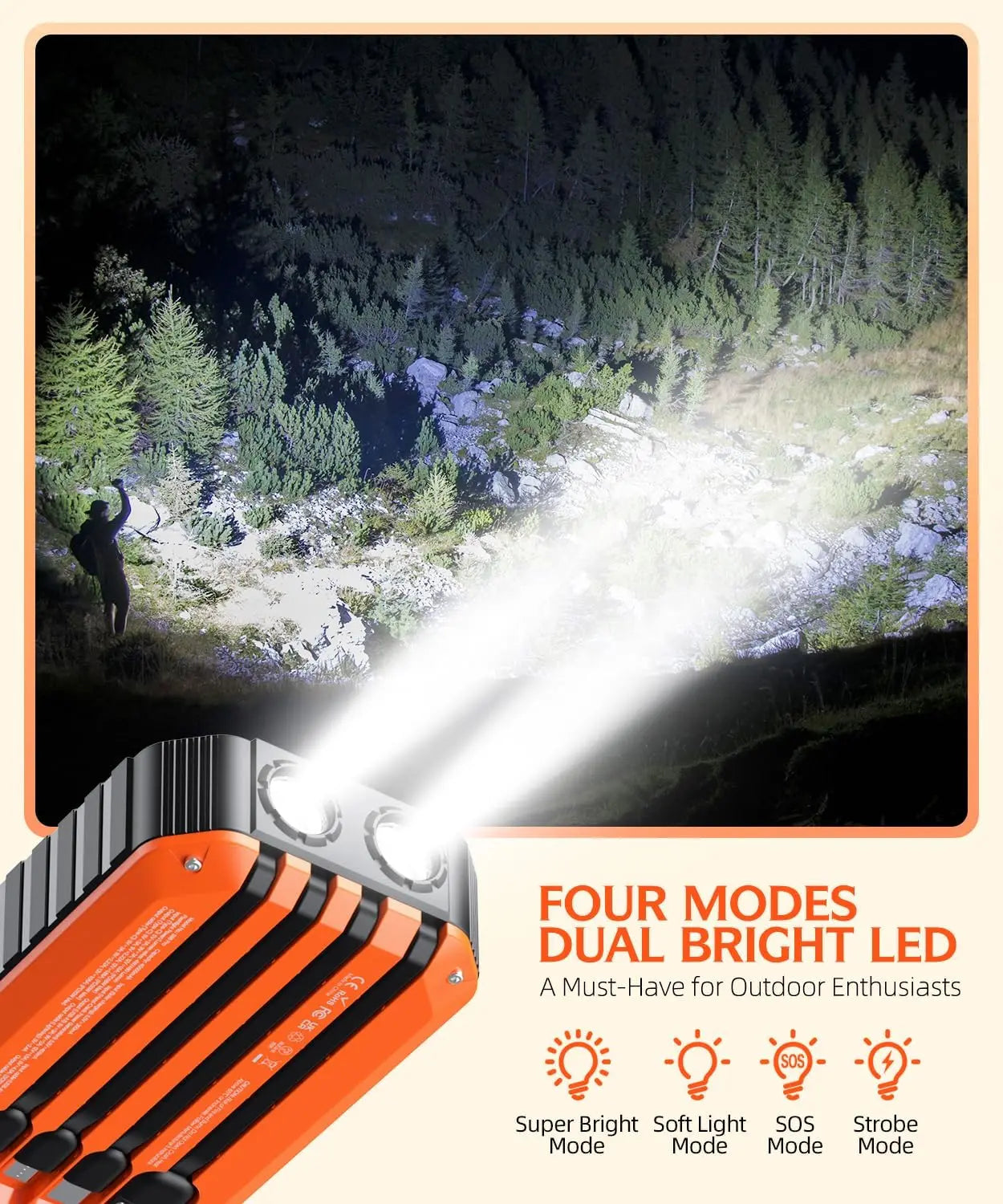 Solar 40000mAh Power Bank With Built In Cables And Crank