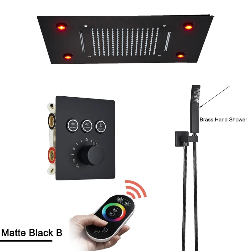 Shinesia Thermostatic Rainfall Ceiling Shower System With Led Remote Control