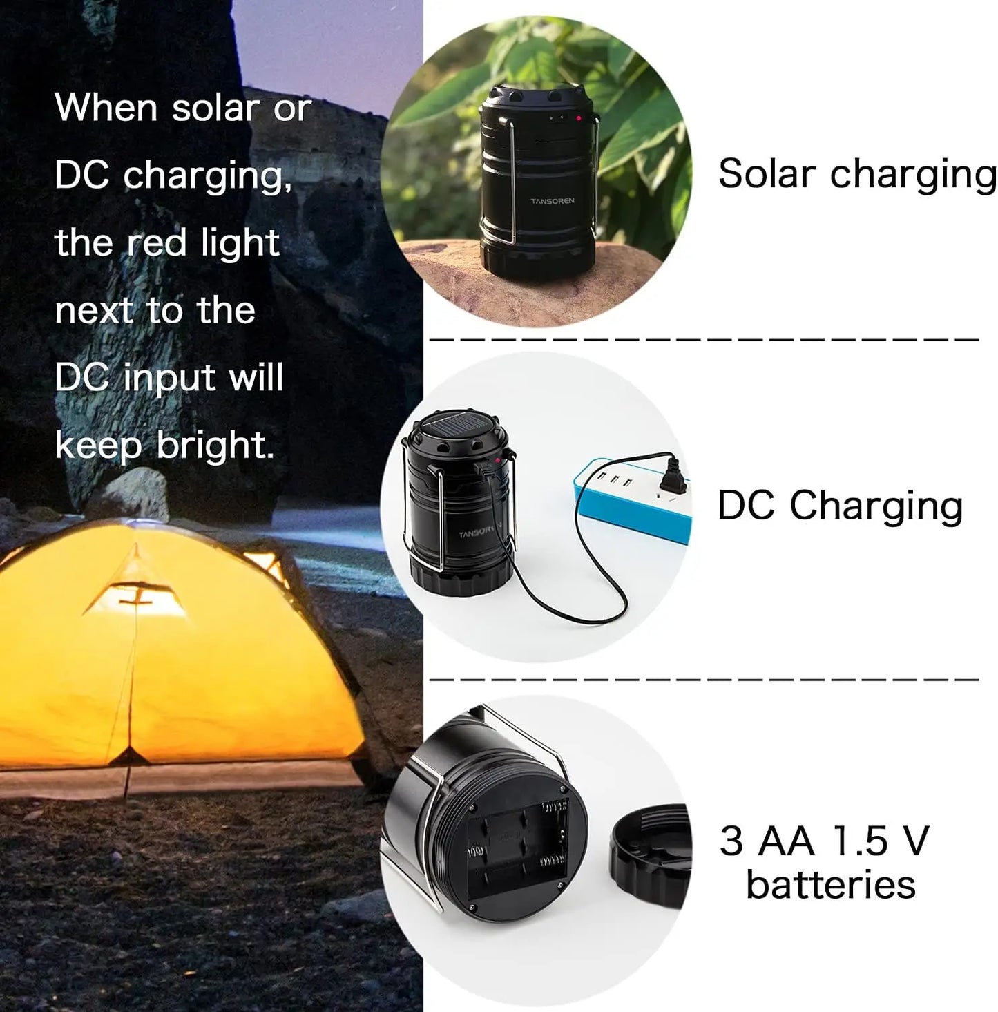 XMSJ Solar USB Rechargeable COB LED Camping Lantern Magnetic Base