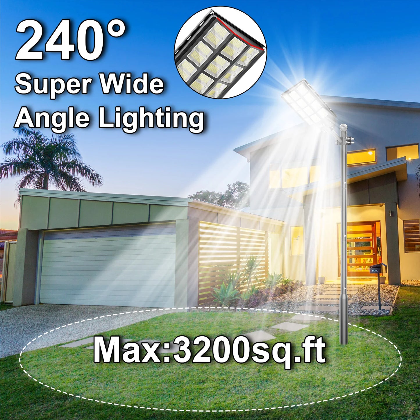 Outdoor Solar Street Light 3500W IP65 Motion Sensor Remote