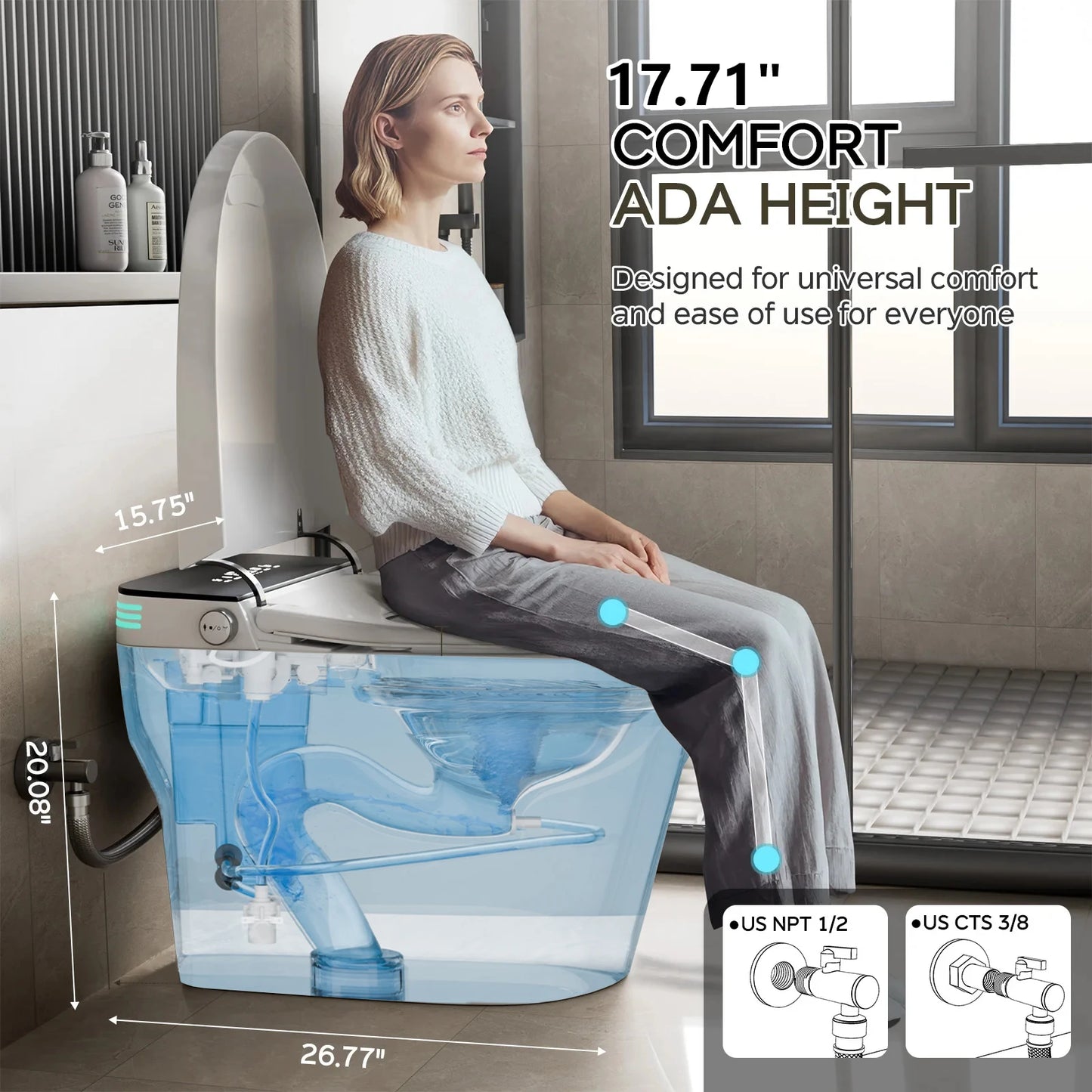 ADA Elongated One-Piece Heated Bidet Toilet With Warm Water Sprayer