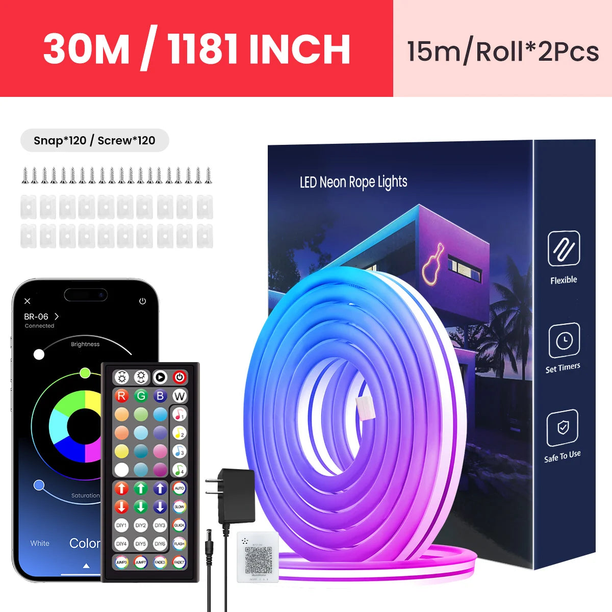 Aiopp Neon LED Rope Lights With Remote App Control RGB