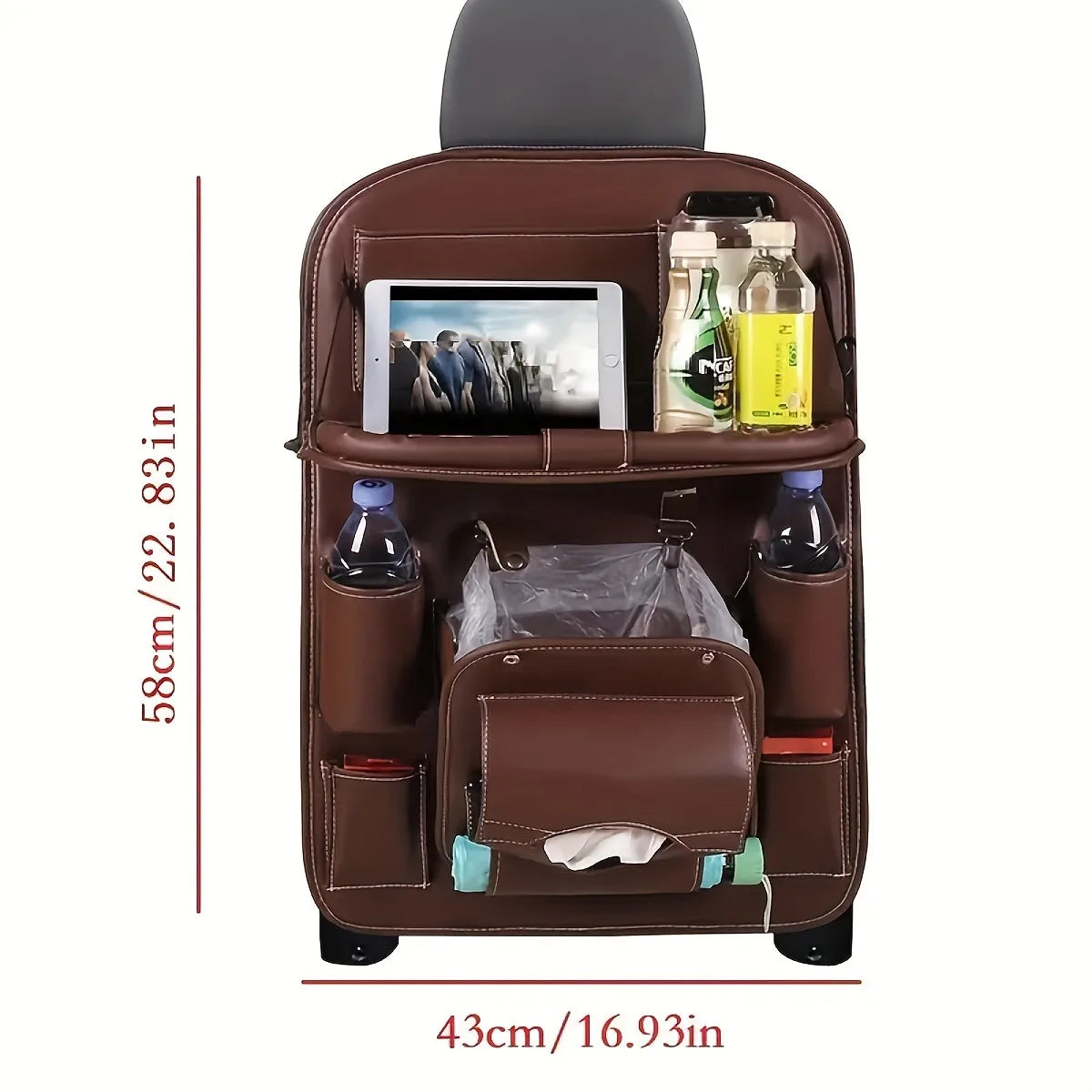 Universal PU Leather Car Seat Back Organizer Storage Bag