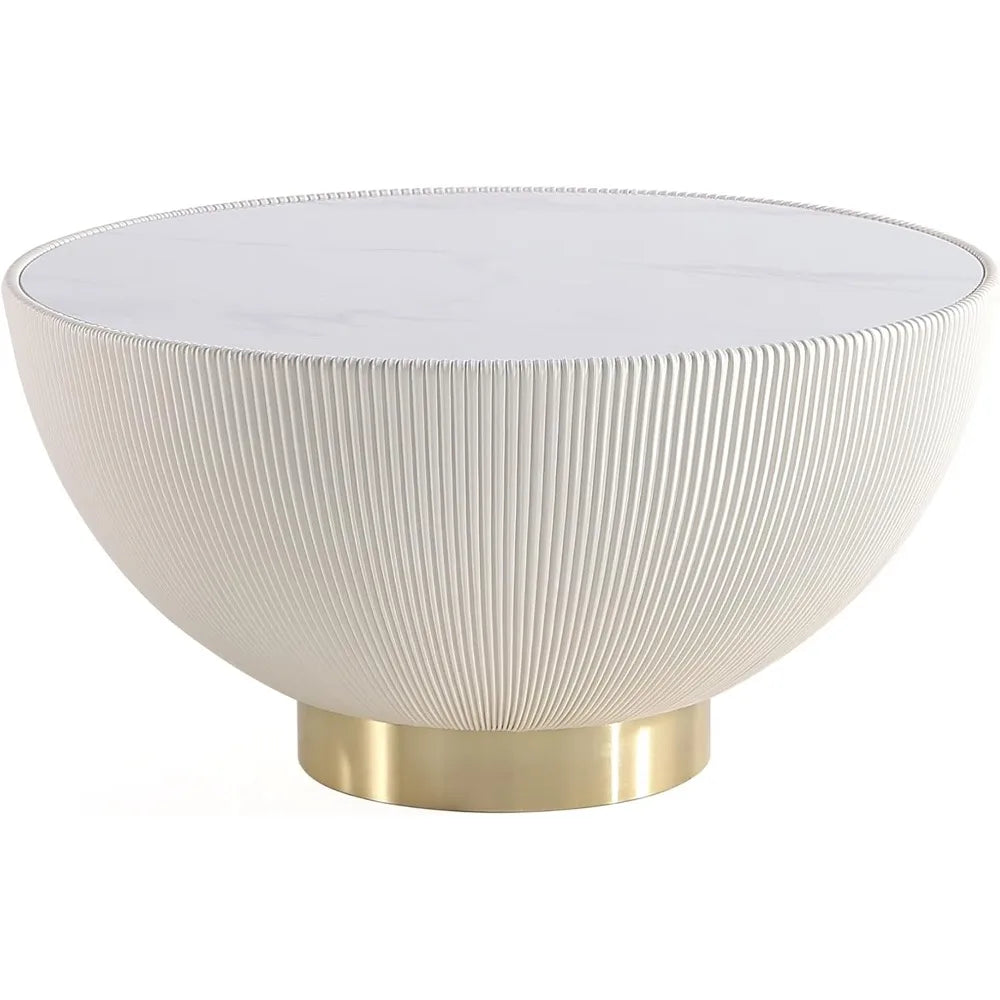 Modern Round Coffee Table Ceramic Marble Top Stainless Steel Frame