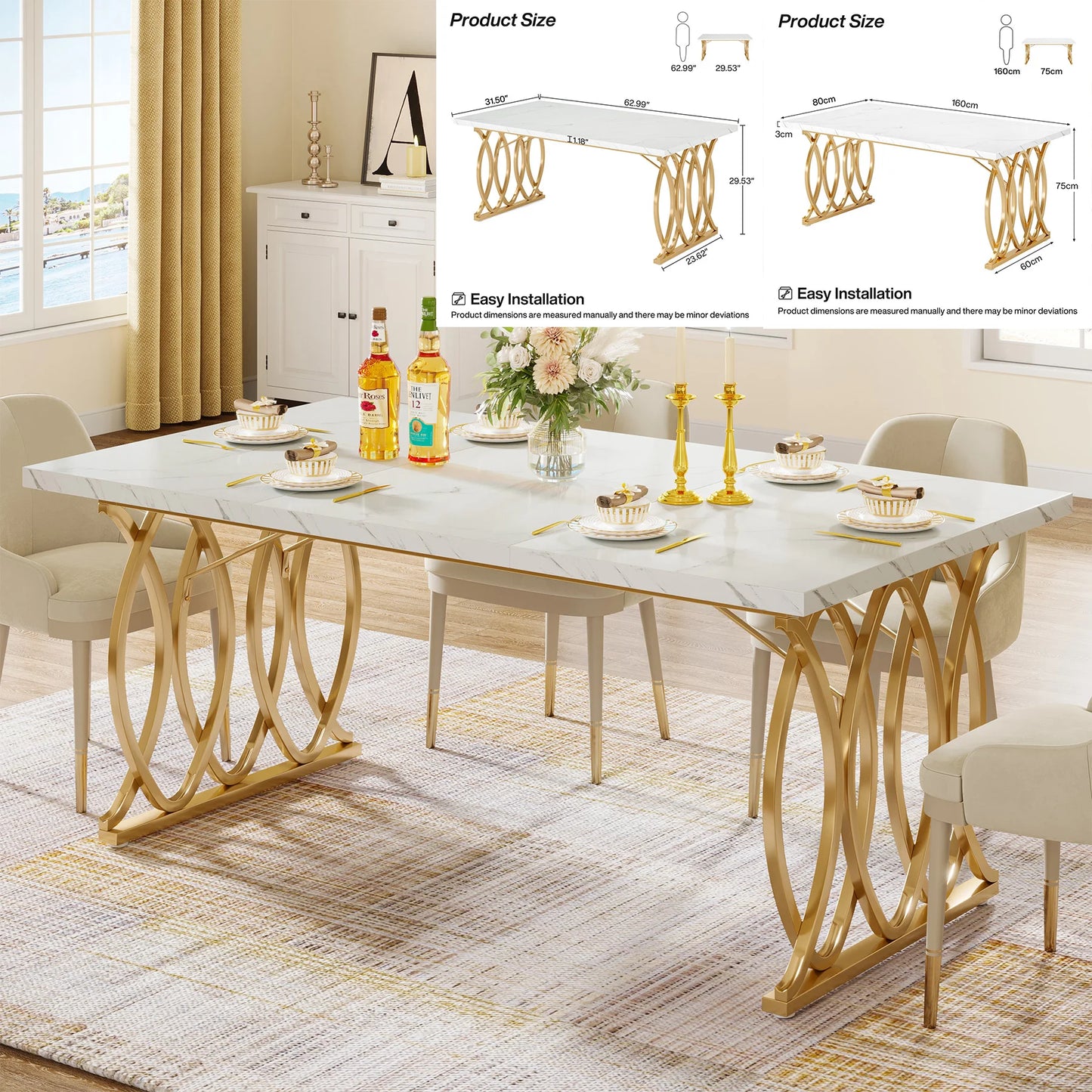 Tribesigns Modern Dining Table for Four to Six Faux Marble