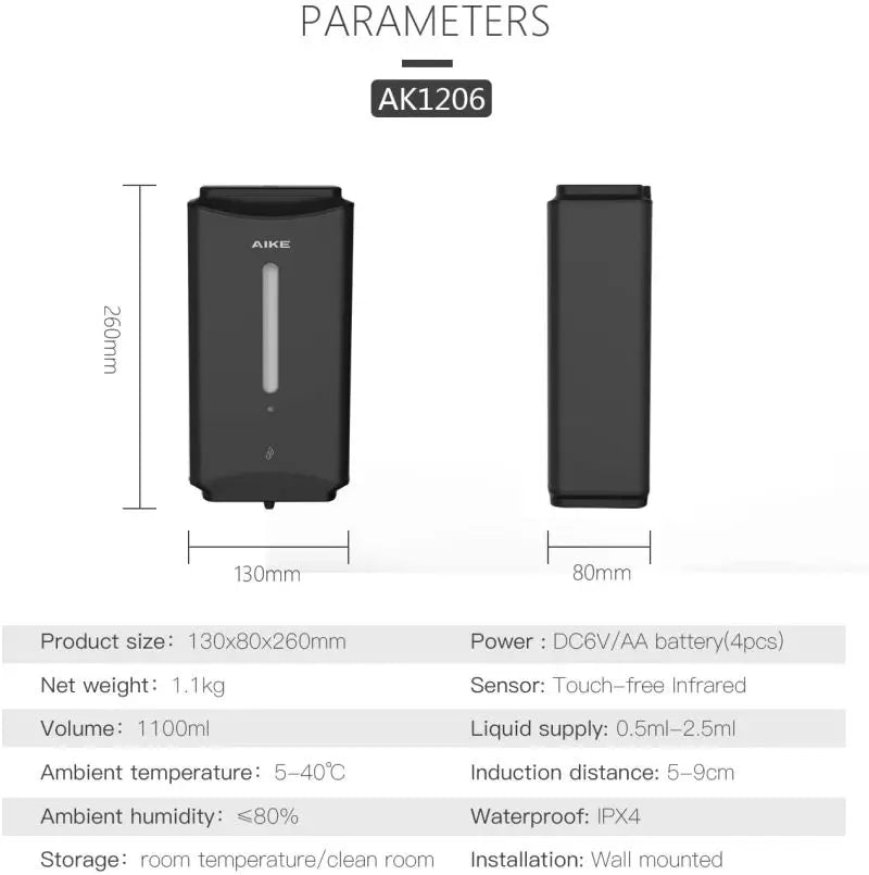 AIKE AK1206 Automatic Soap Dispenser Wall Mounted For Commercial Bathrooms