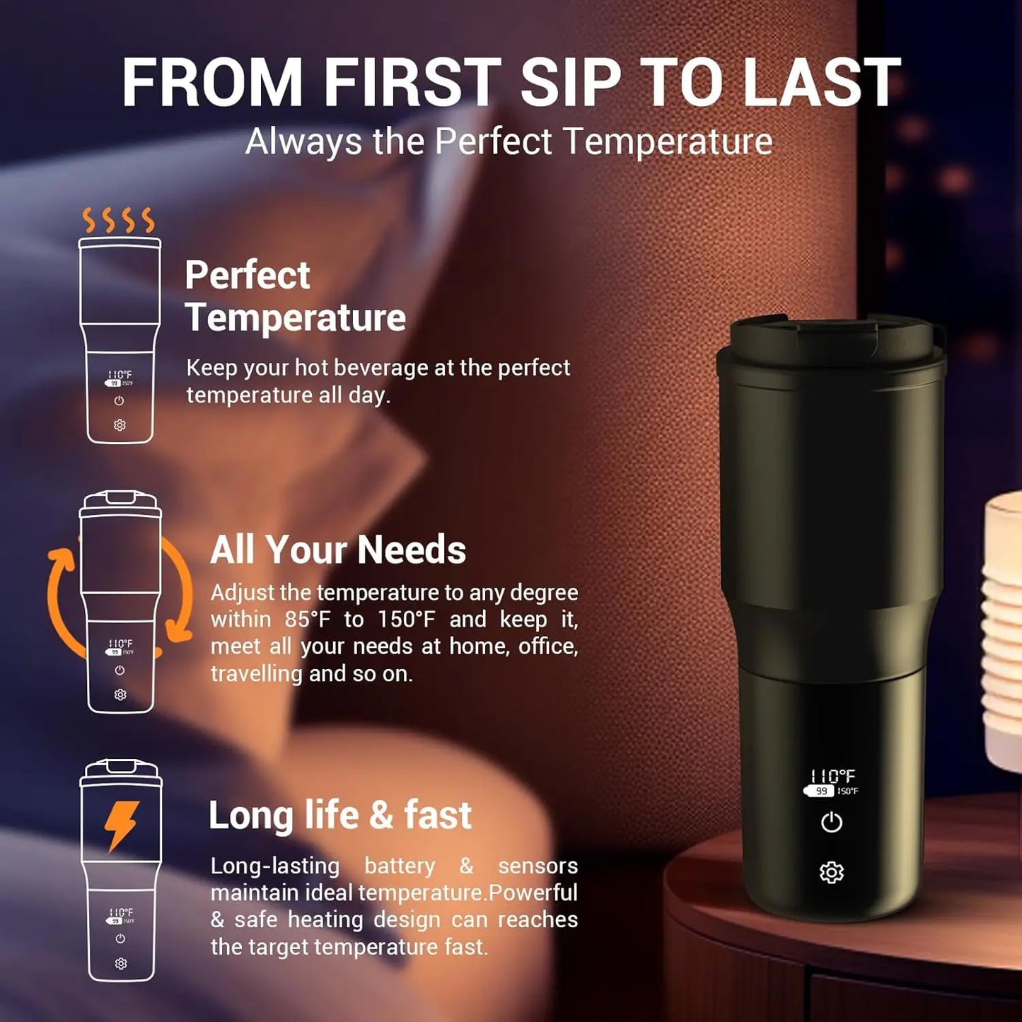 XMSJ Smart Mug Temperature Controlled Heated Coffee Mug LCD