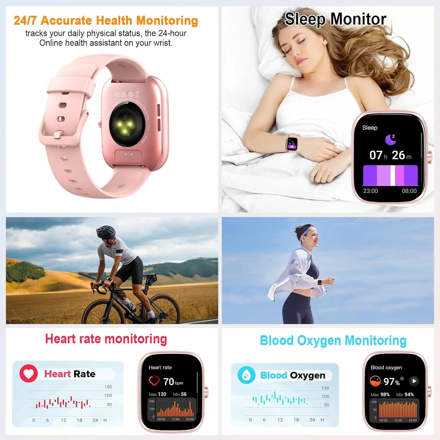 Nerunsa Smartwatch With Call Function IP68 Waterproof Fitness Tracker