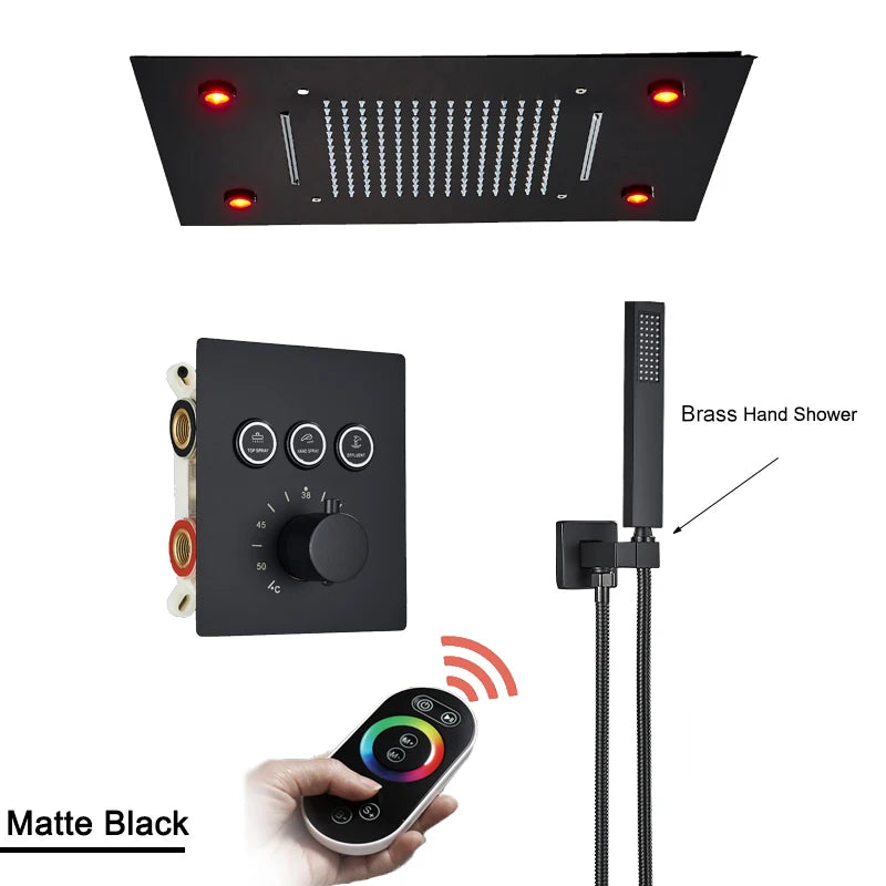 Shinesia Thermostatic Rainfall Ceiling Shower System With Led Remote Control