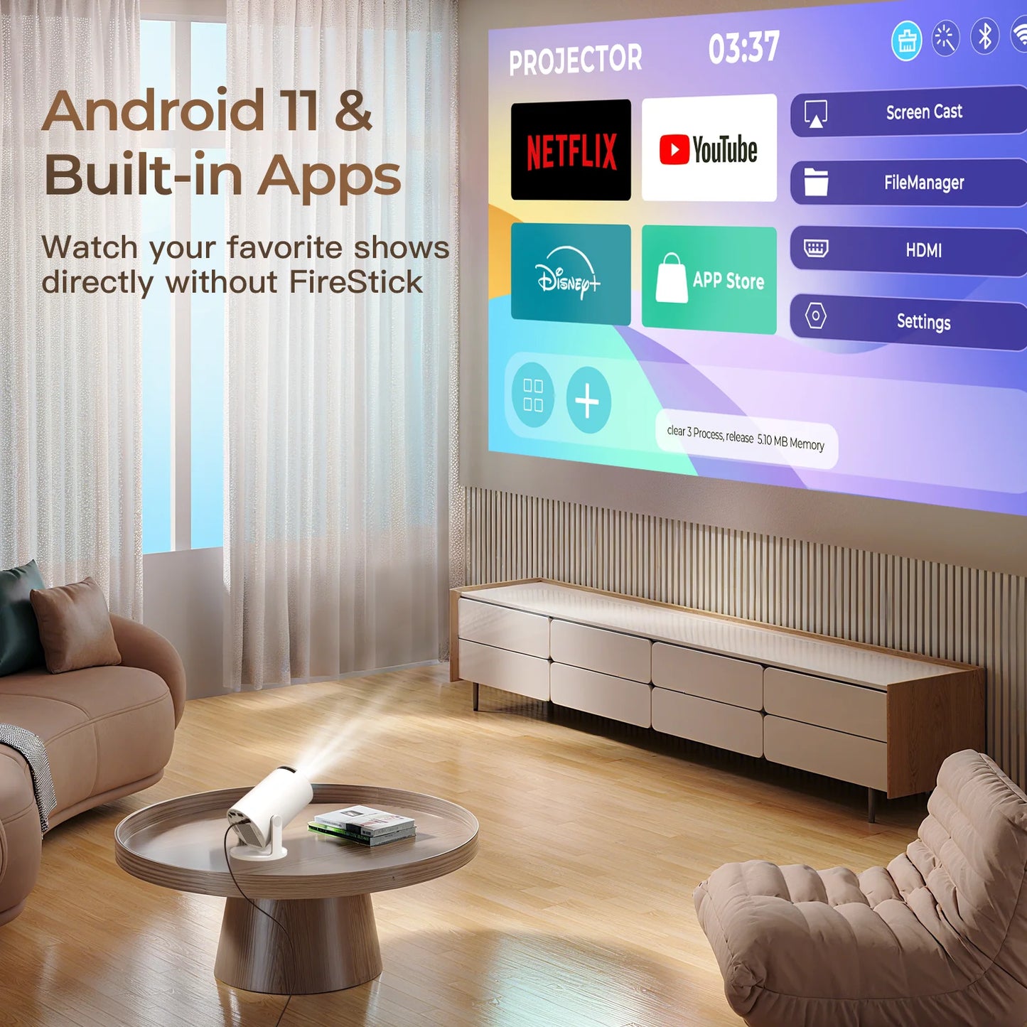 LynCast Smart Projector With Wifi Bluetooth 4K Auto Keystone