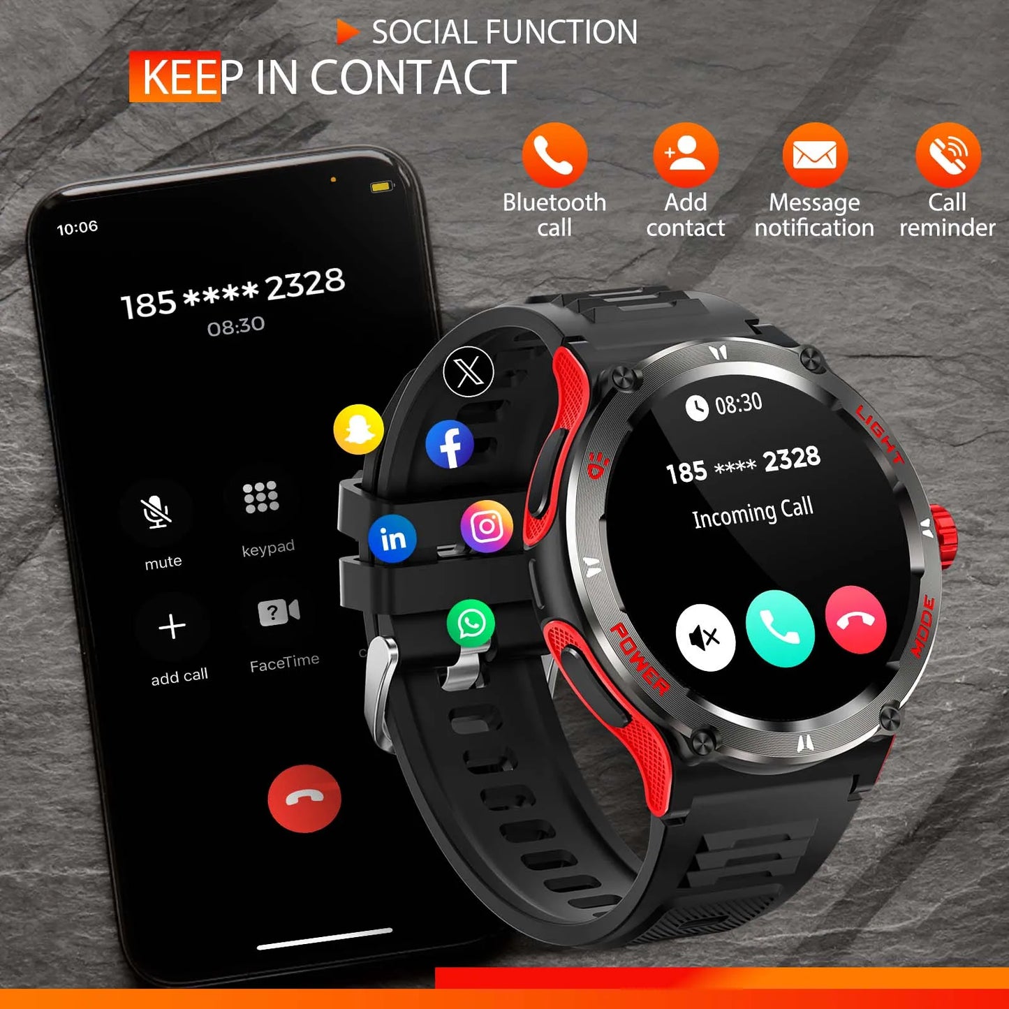 LaNikar Smart Watch KT76 3ATM Waterproof Compass Bluetooth Heart Rate