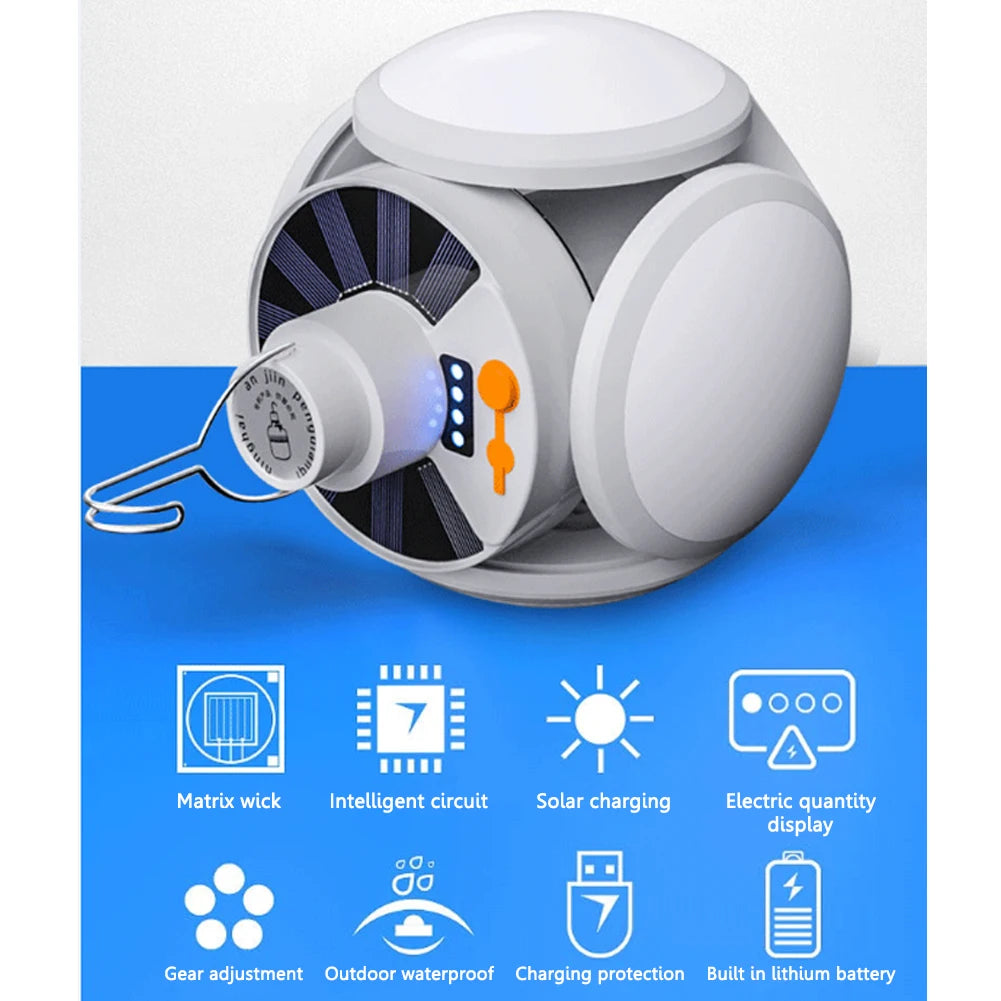 VKTECH 1200mAh Solar USB Rechargeable Camping Lantern With 5 Modes