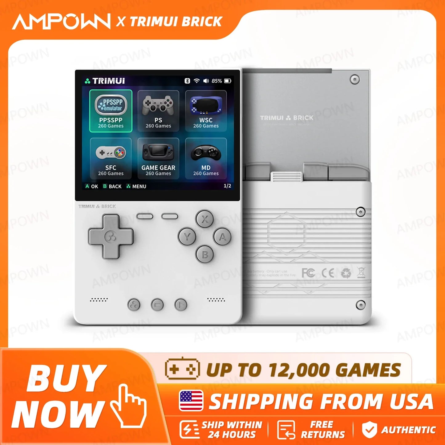 TRIMUIC BRICK Handheld Game Console With IPS Display Linux UI Metal Back Panel