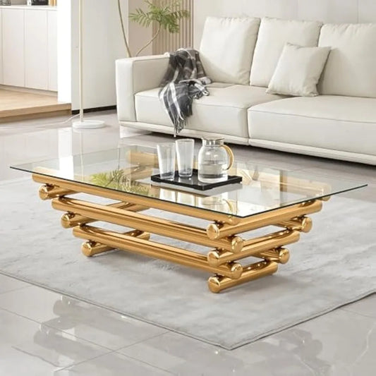 Tempered Glass Coffee Table With Stainless Steel Legs