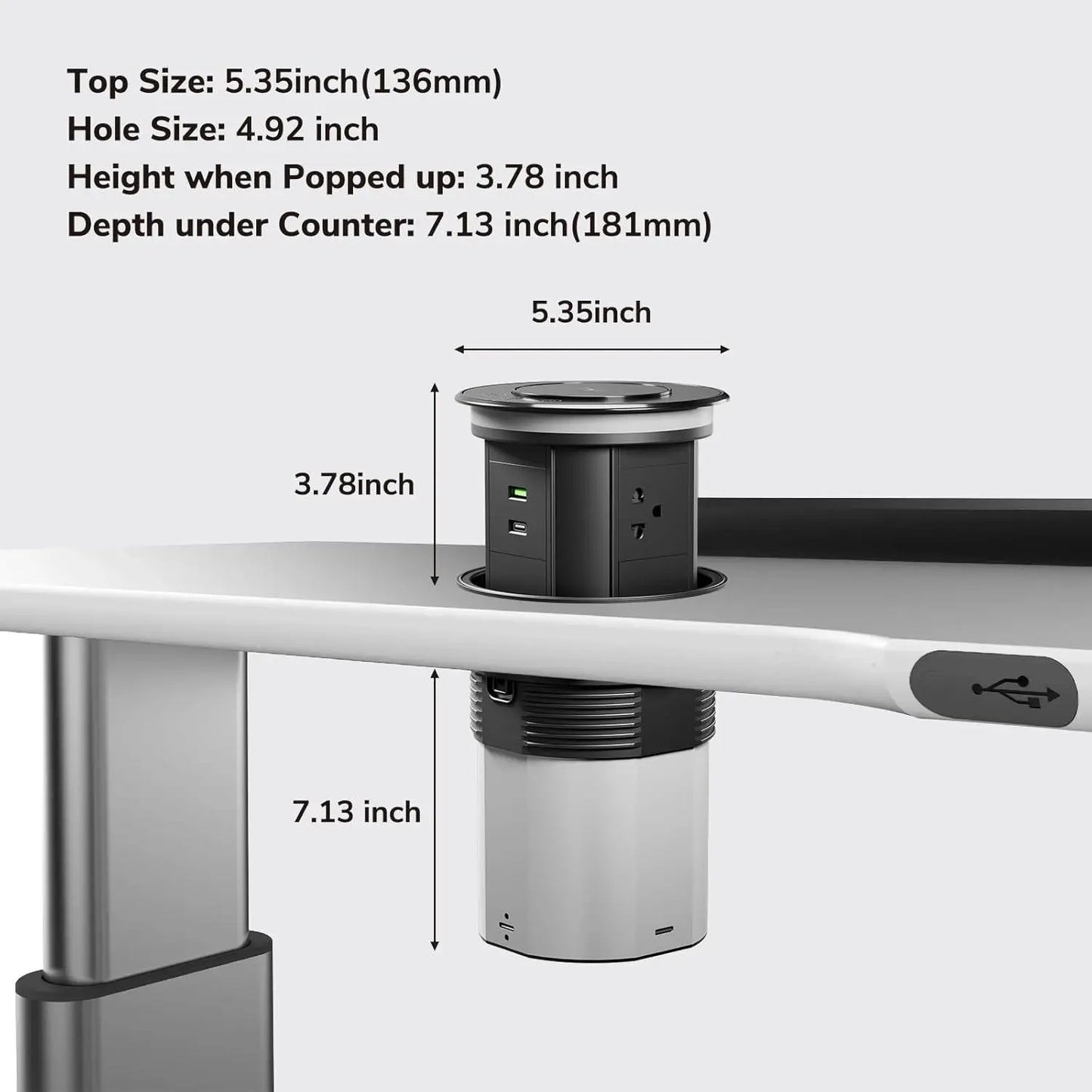 Pop-Up Countertop Power Strip With Wireless Charger And App Control