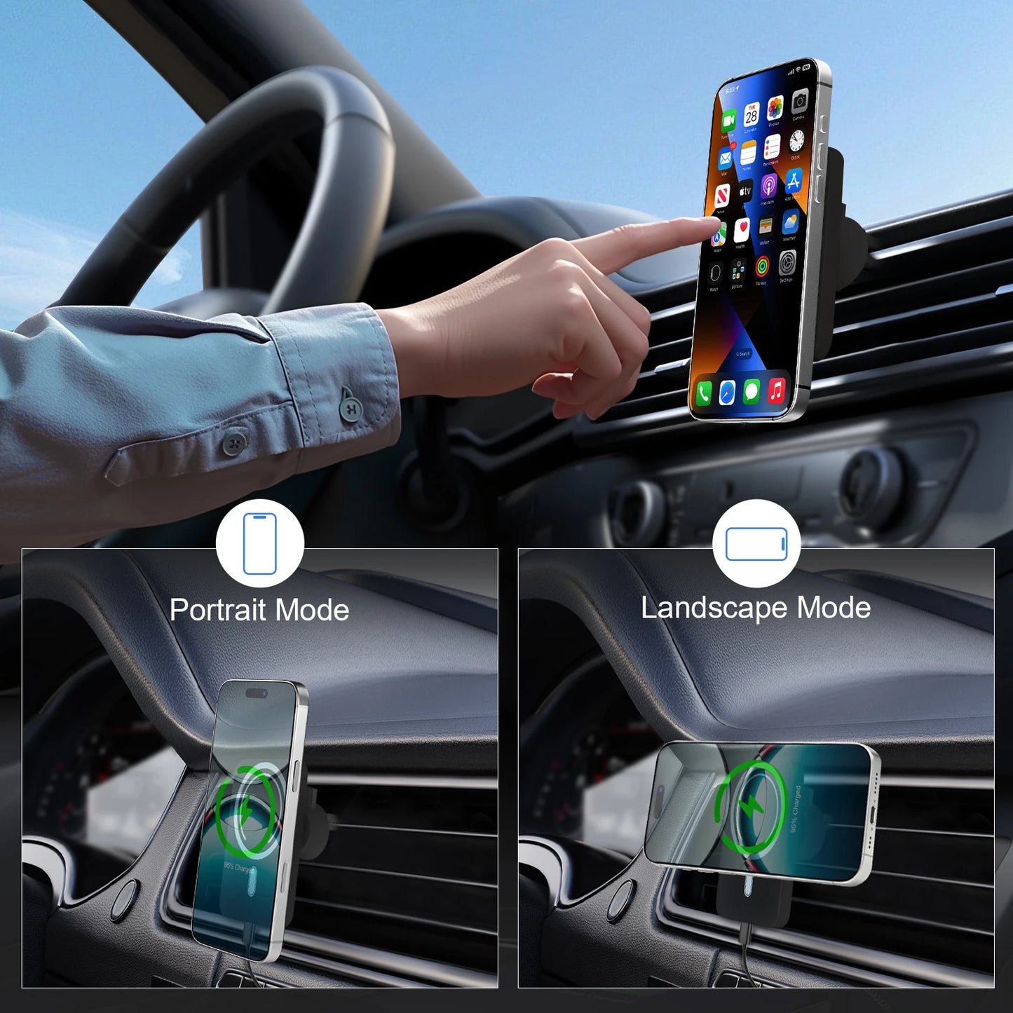 Wireless Car Charger 15W Magnetic Phone Holder For iPhone MagSafe