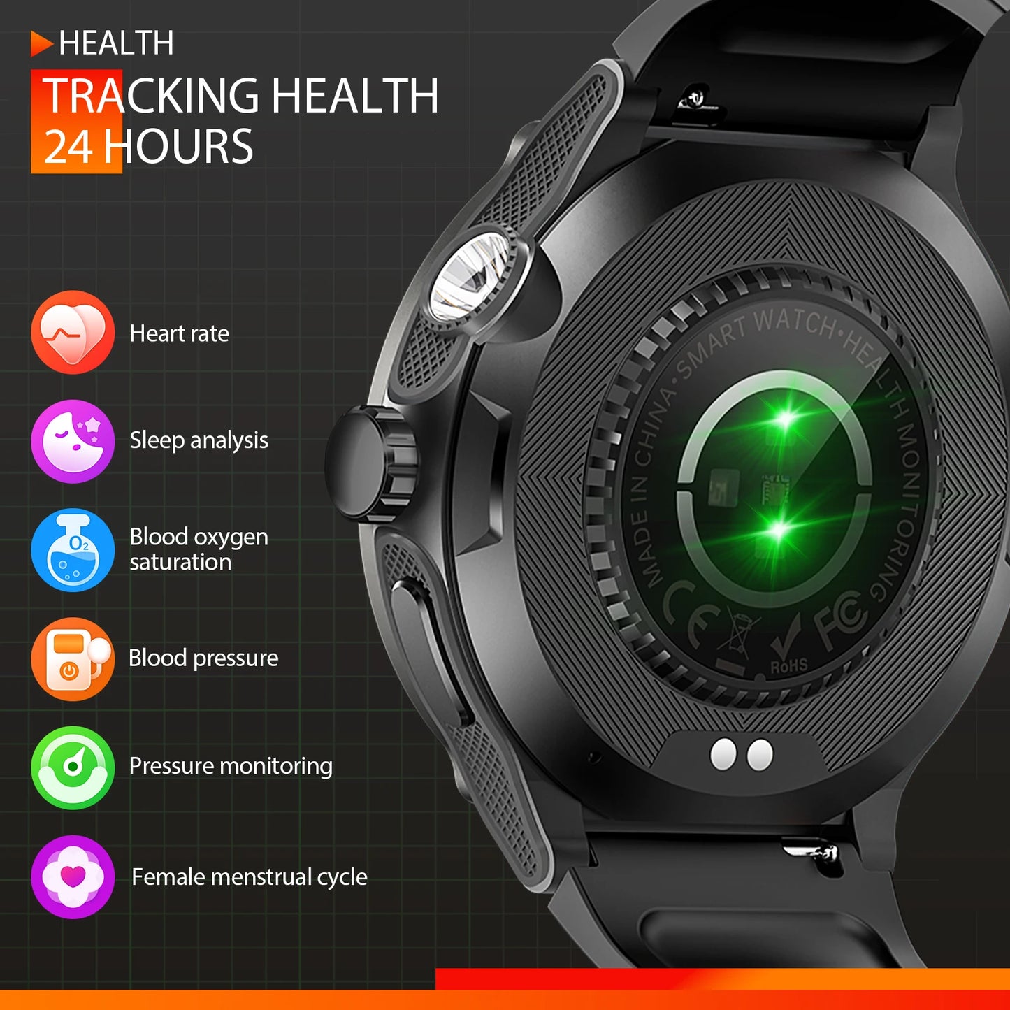 LaNikar Smart Watch KT76 3ATM Waterproof Compass Bluetooth Heart Rate