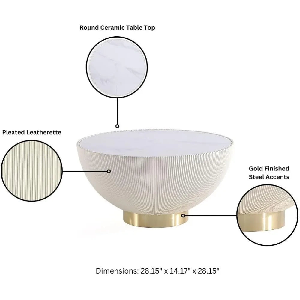 Modern Round Coffee Table Ceramic Marble Top Stainless Steel Frame