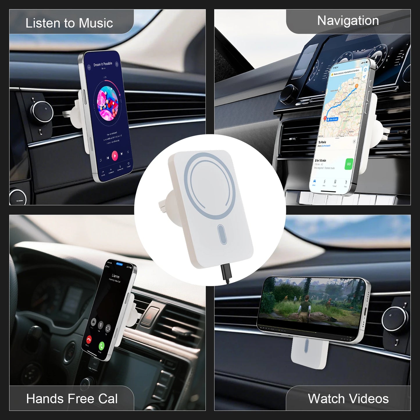 Wireless Car Charger 15W Magnetic Phone Holder For iPhone MagSafe
