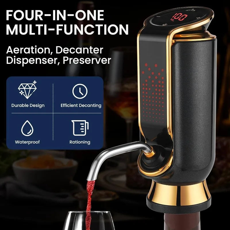 4-in-1 Electric Wine Aerator With LED Display And Vacuum Saver