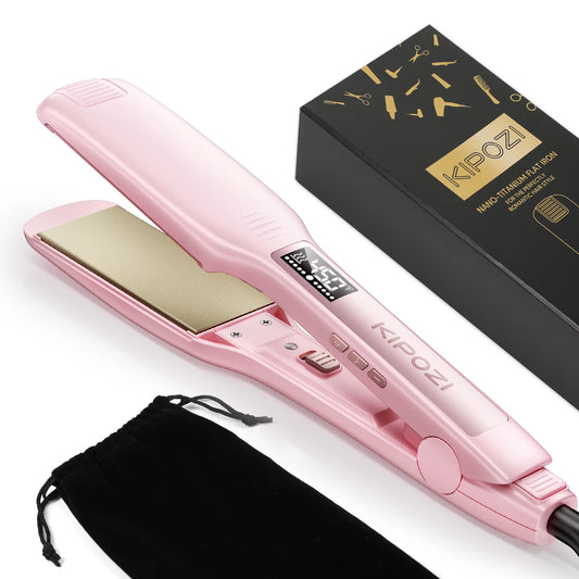 KIPOZI Titanium Flat Iron Pro Hair Straightener Dual Voltage LCD