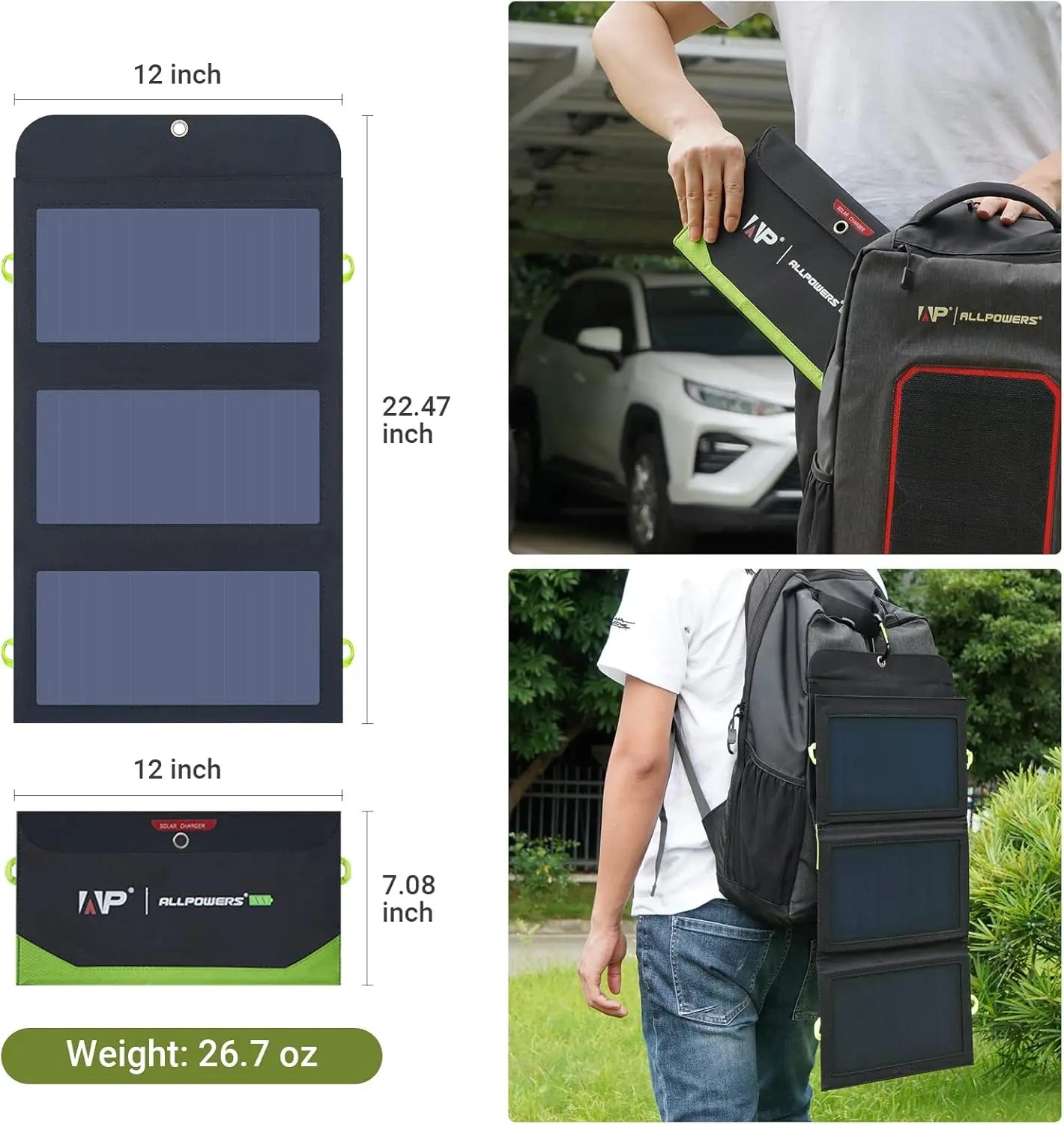 ALLPOWERS 21W Foldable Solar Panel Phone Charger For Travel