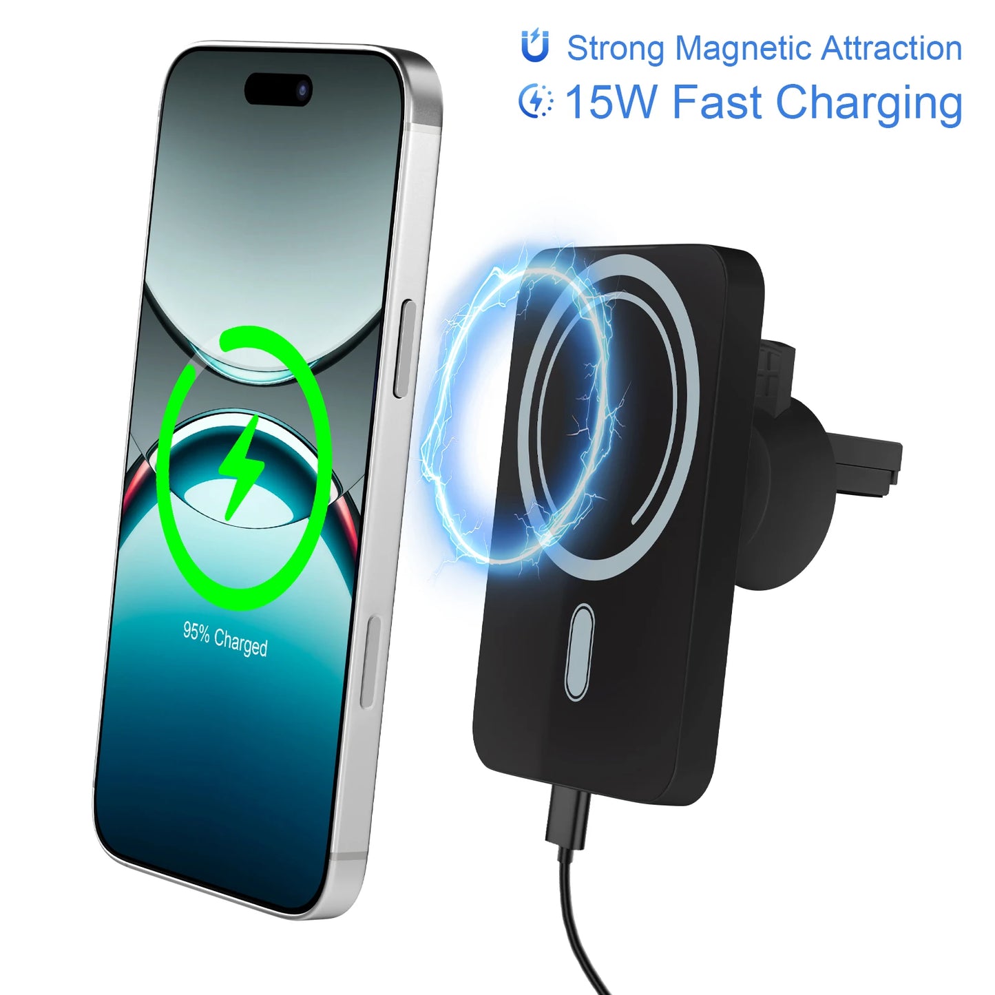 Wireless Car Charger 15W Magnetic Phone Holder For iPhone MagSafe
