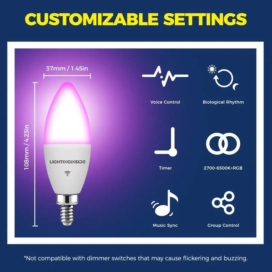 XMSJ E12 Smart LED Bulbs RGBCW With Alexa Google Home