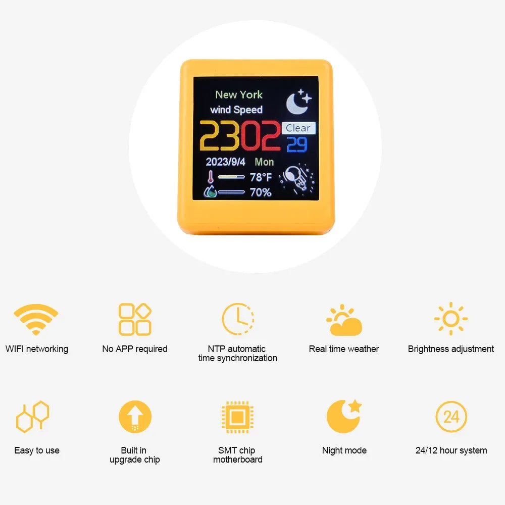 Compact Smart WiFi Weather Station Clock With Temperature And Humidity