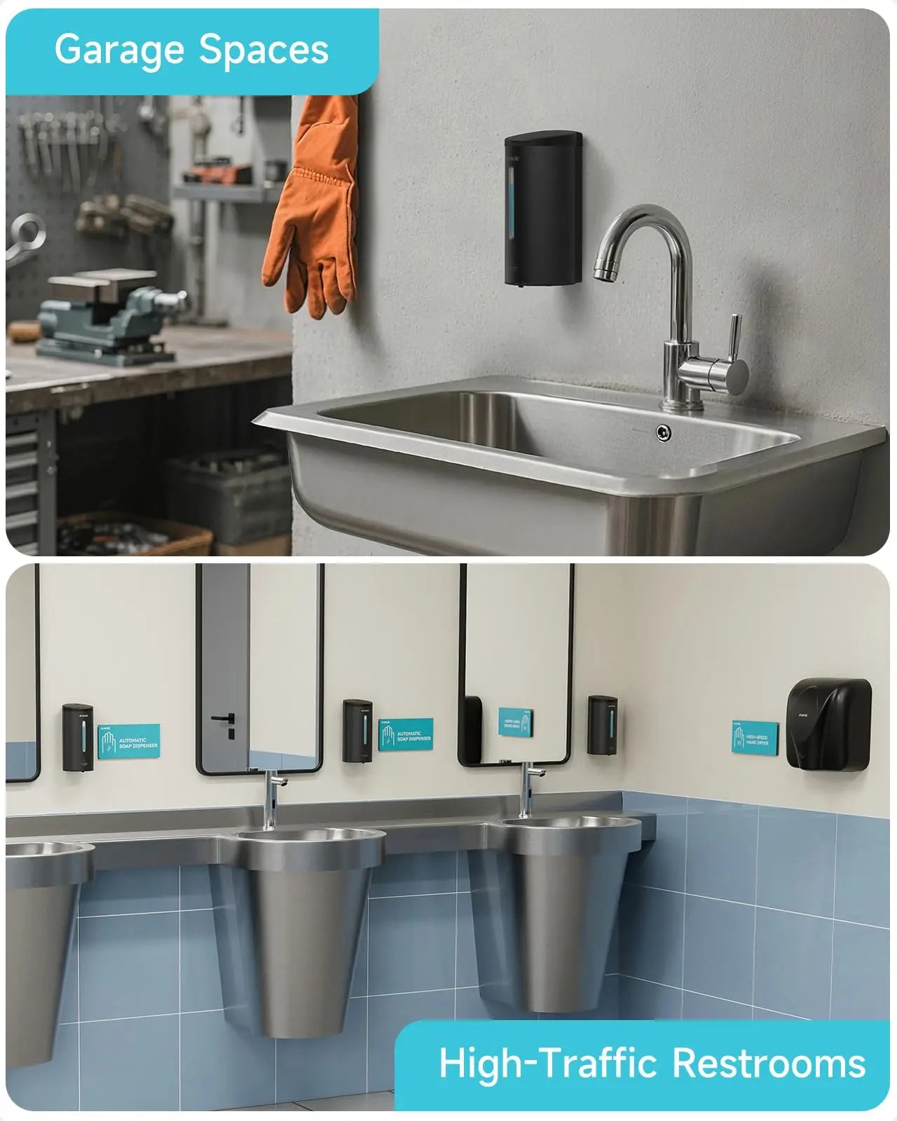 AIKE Automatic Liquid Soap Dispenser Stainless Steel Wall Mount Sensor