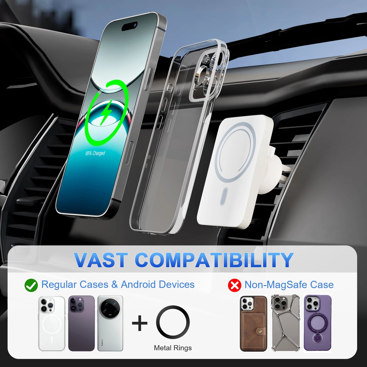 Wireless Car Charger 15W Magnetic Phone Holder For iPhone MagSafe