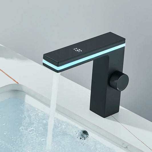 Suguword Brass Deck Mount Smart Temperature Display Basin Faucet