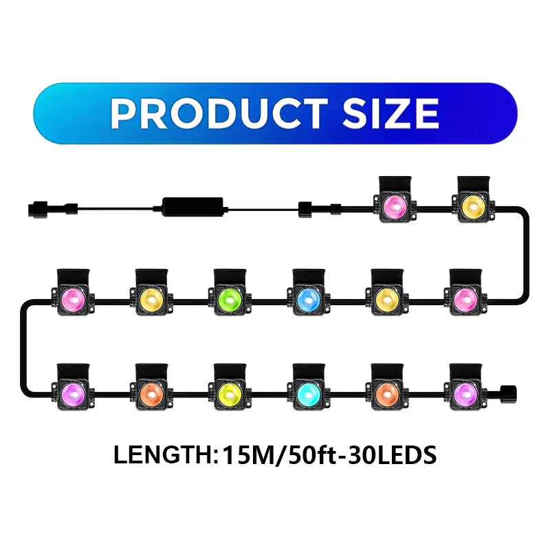 Permanent Outdoor RGB LED String Lights IP67 Waterproof
