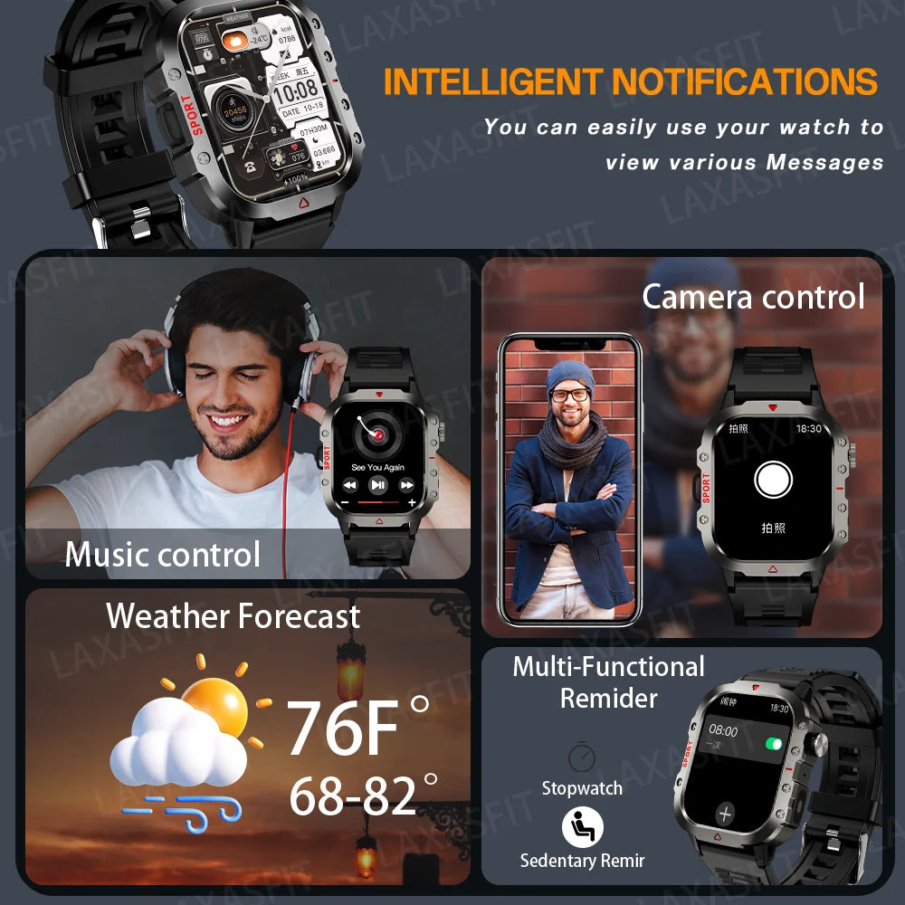 LAXASFIT Smart Watch with Bluetooth Voice Call and LED Flashlight