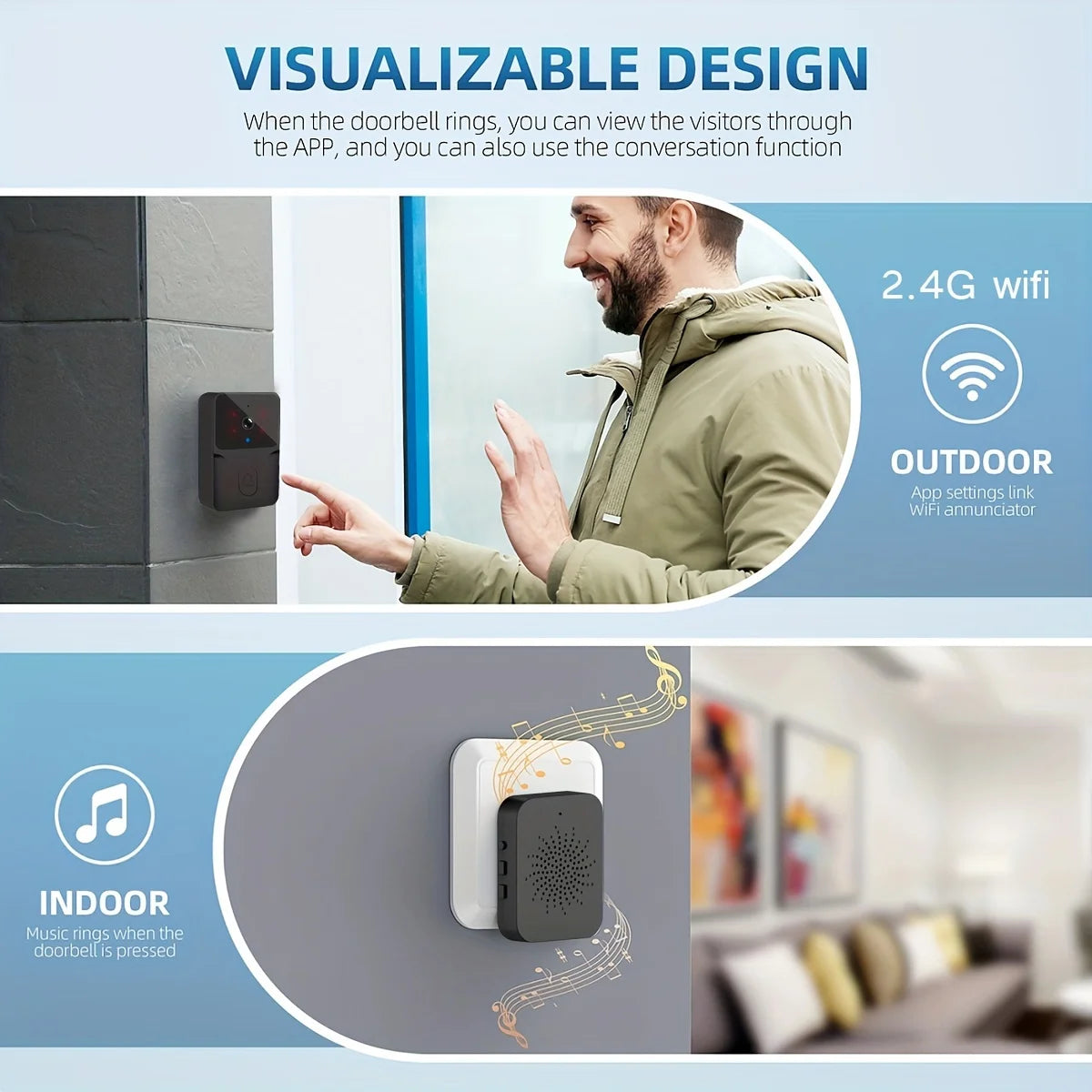 XBIBI Wireless Smart Video Doorbell With Night Vision And Audio
